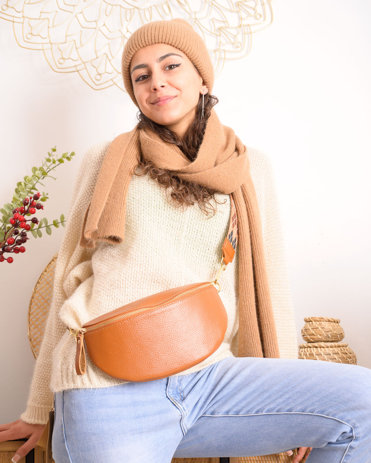 Sac Zazie carreaux camel