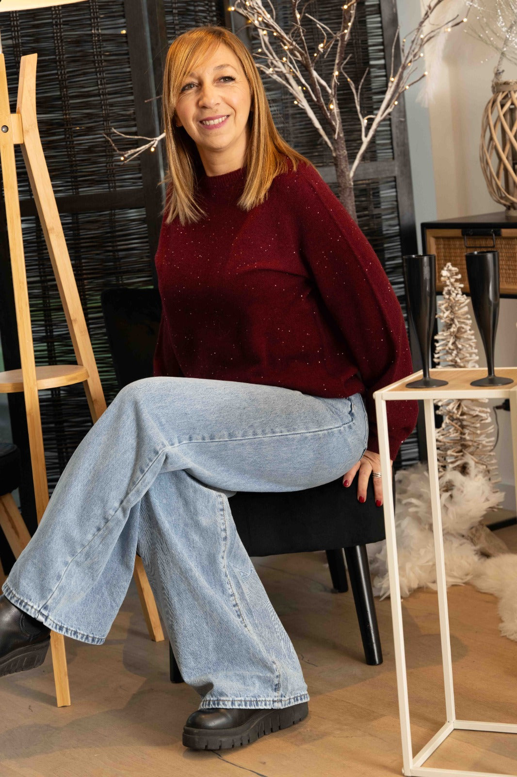 Pull Mira paillette bordeaux