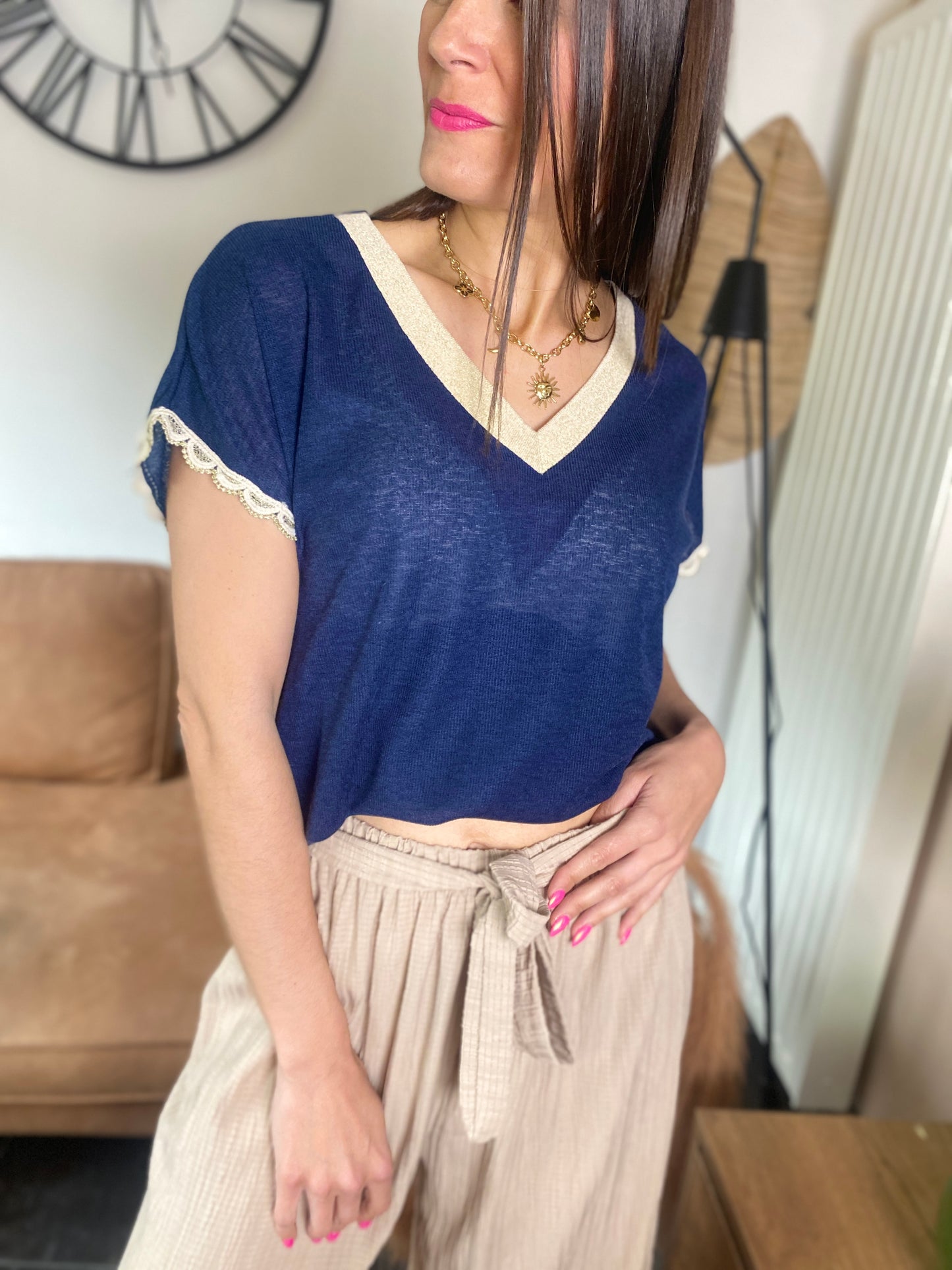 T-shirt Violette bleu marine