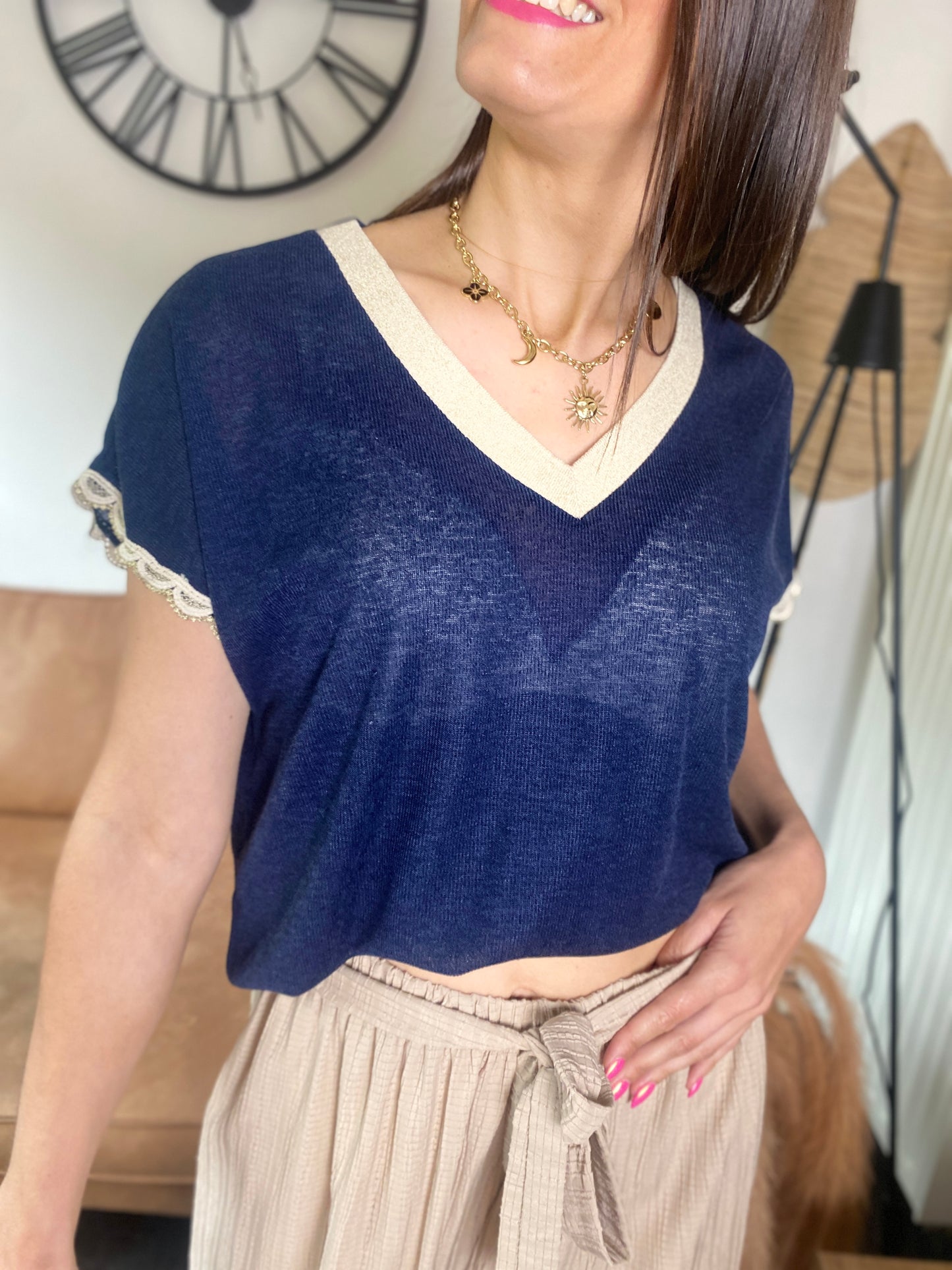 T-shirt Violette bleu marine