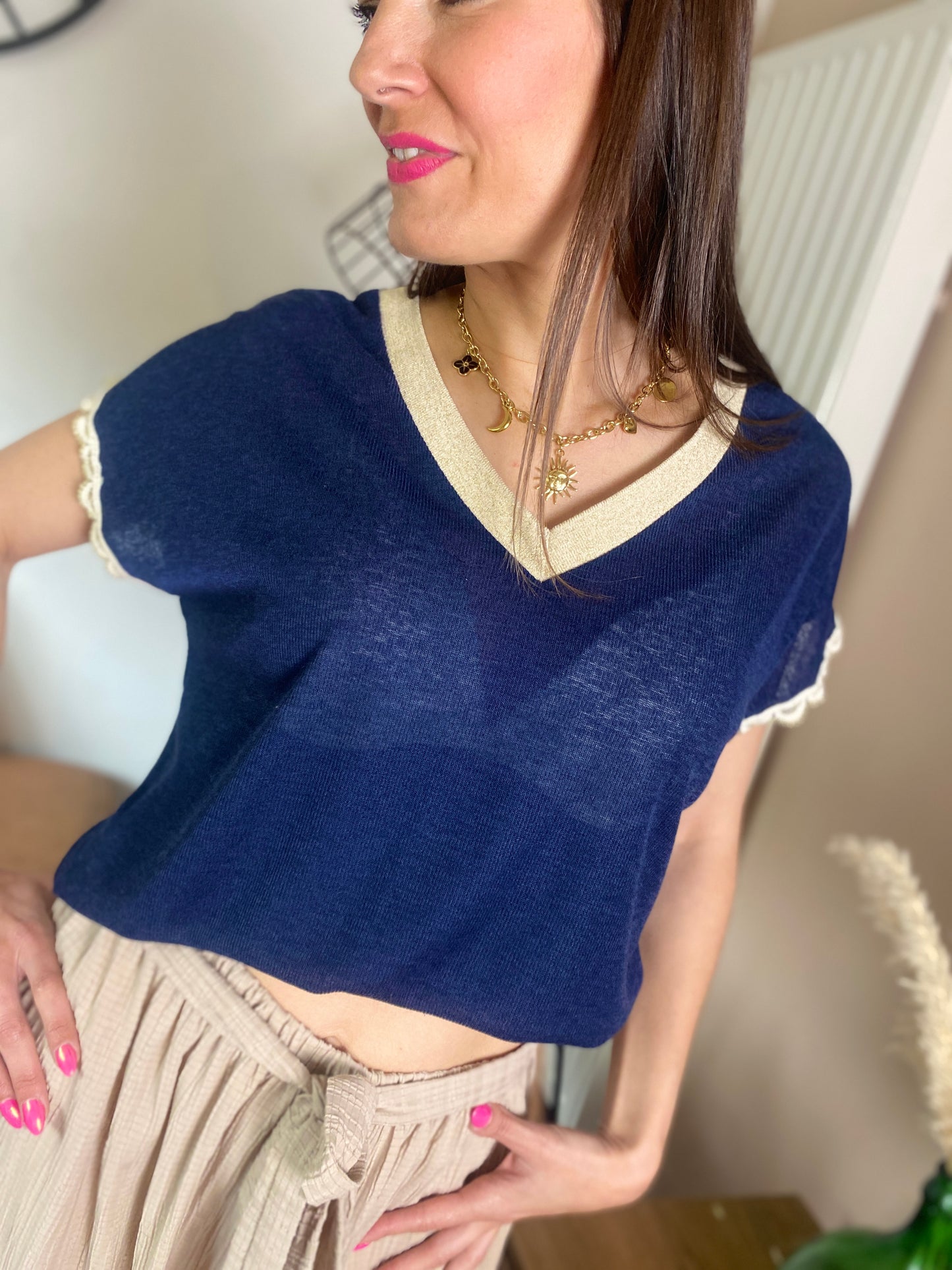 T-shirt Violette bleu marine