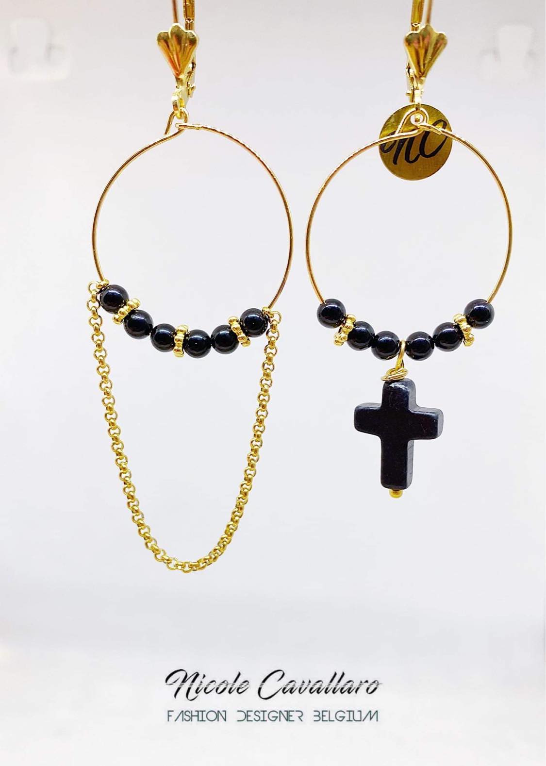 Boucle oreille créole onyx noir Nicole Cavallaro n°81