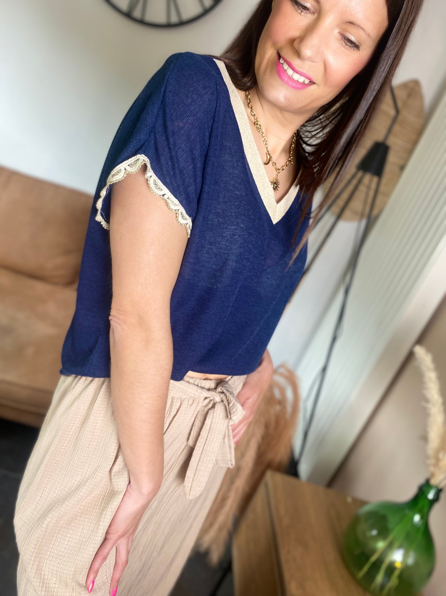 T-shirt Violette bleu marine