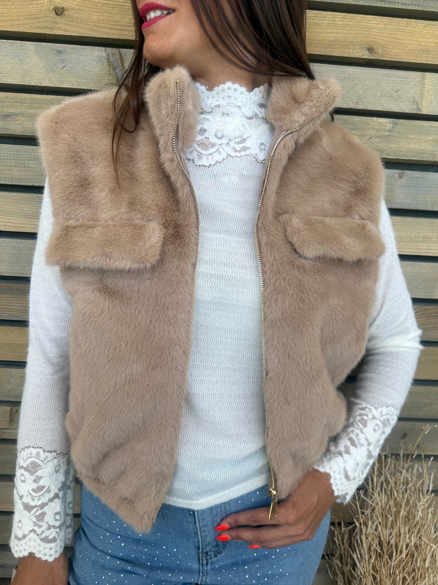 Gilet Ivory camel