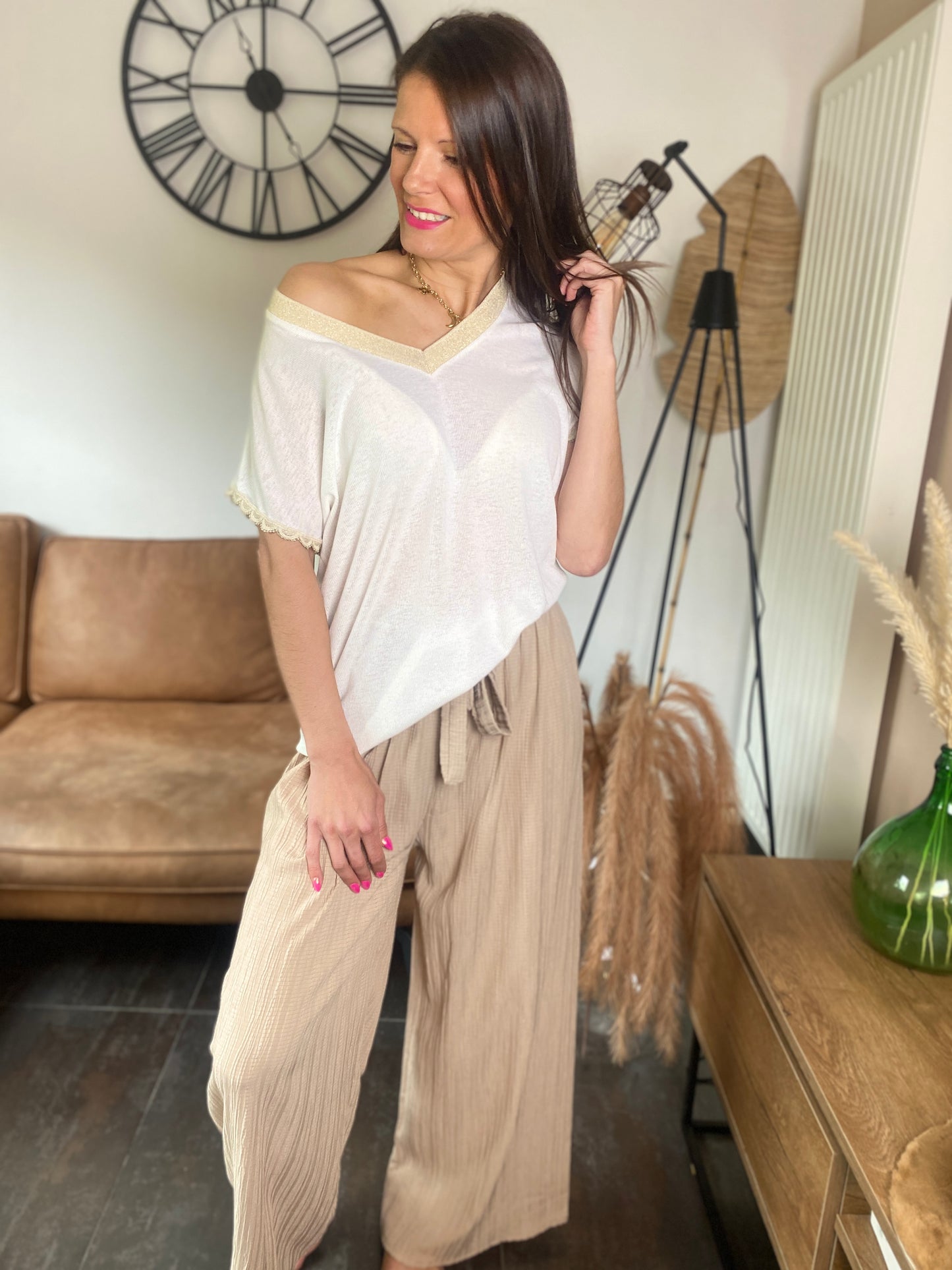 T-shirt Violette beige