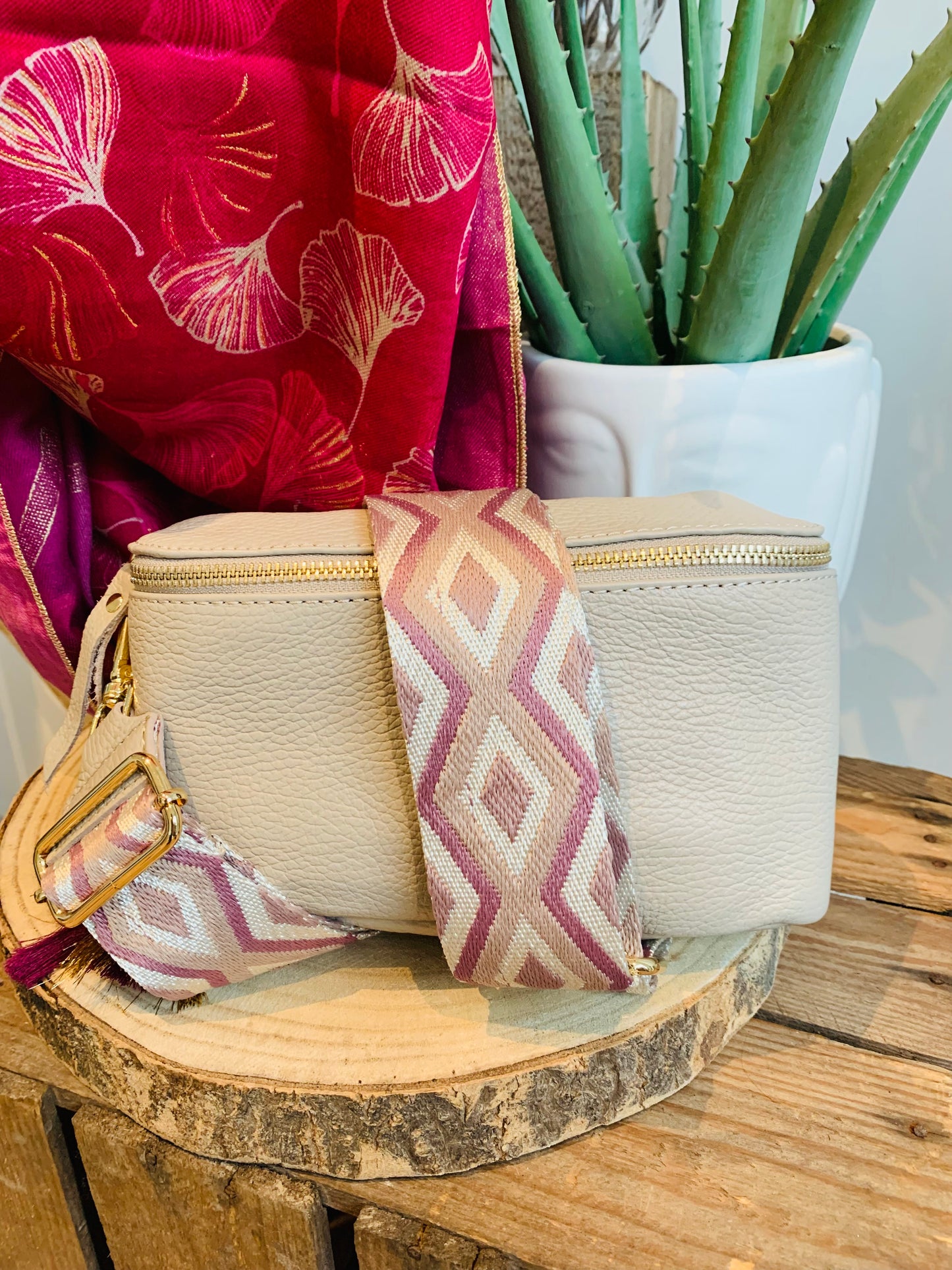 Sac Bali beige lanière losange