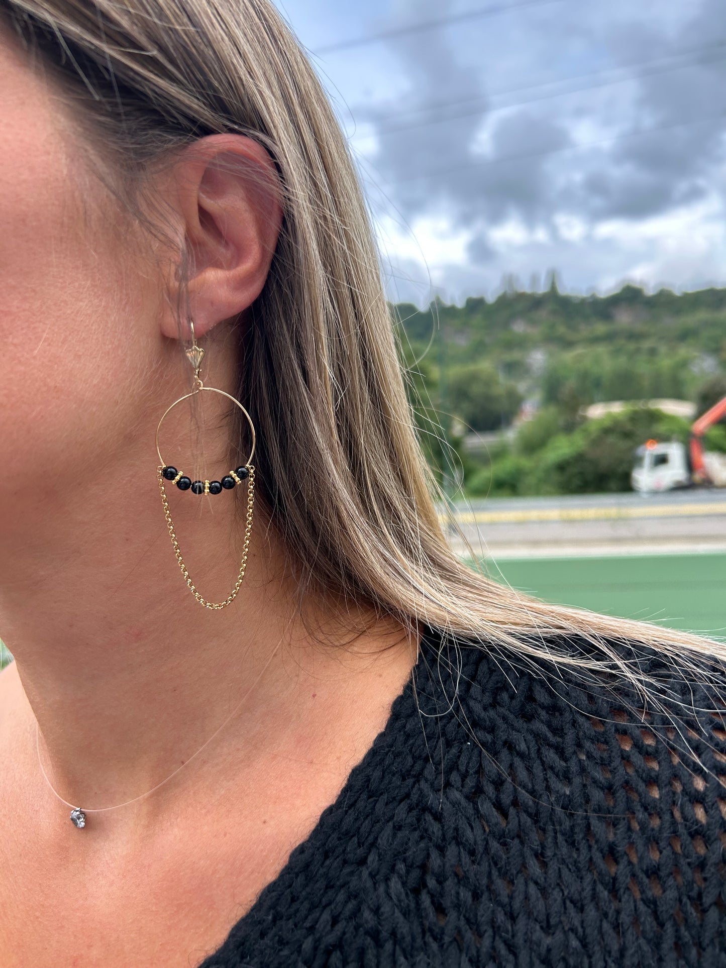 Boucle oreille créole onyx noir Nicole Cavallaro n°81