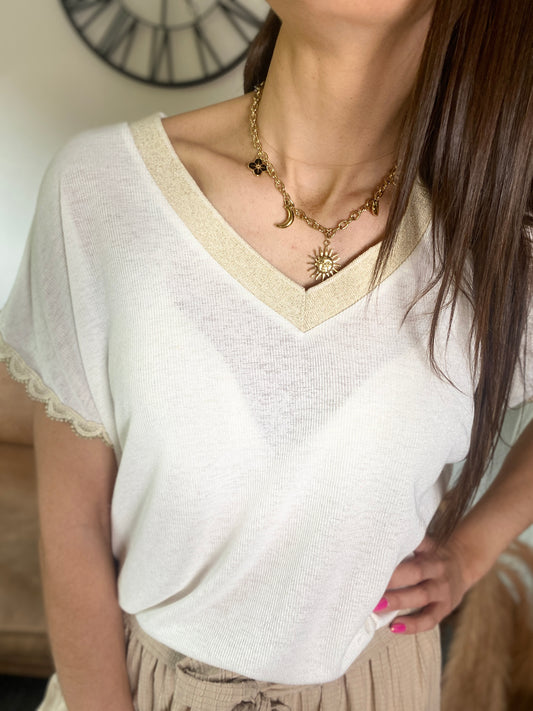 T-shirt Violette beige