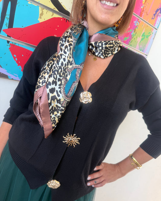 Satin bandana scraf leo chain teal