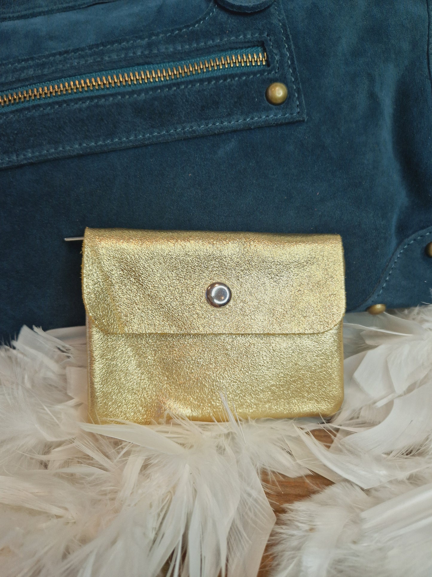 Petit portemonnaie Melinda métallisé doré