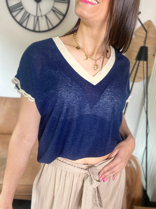 T-shirt Violette bleu marine
