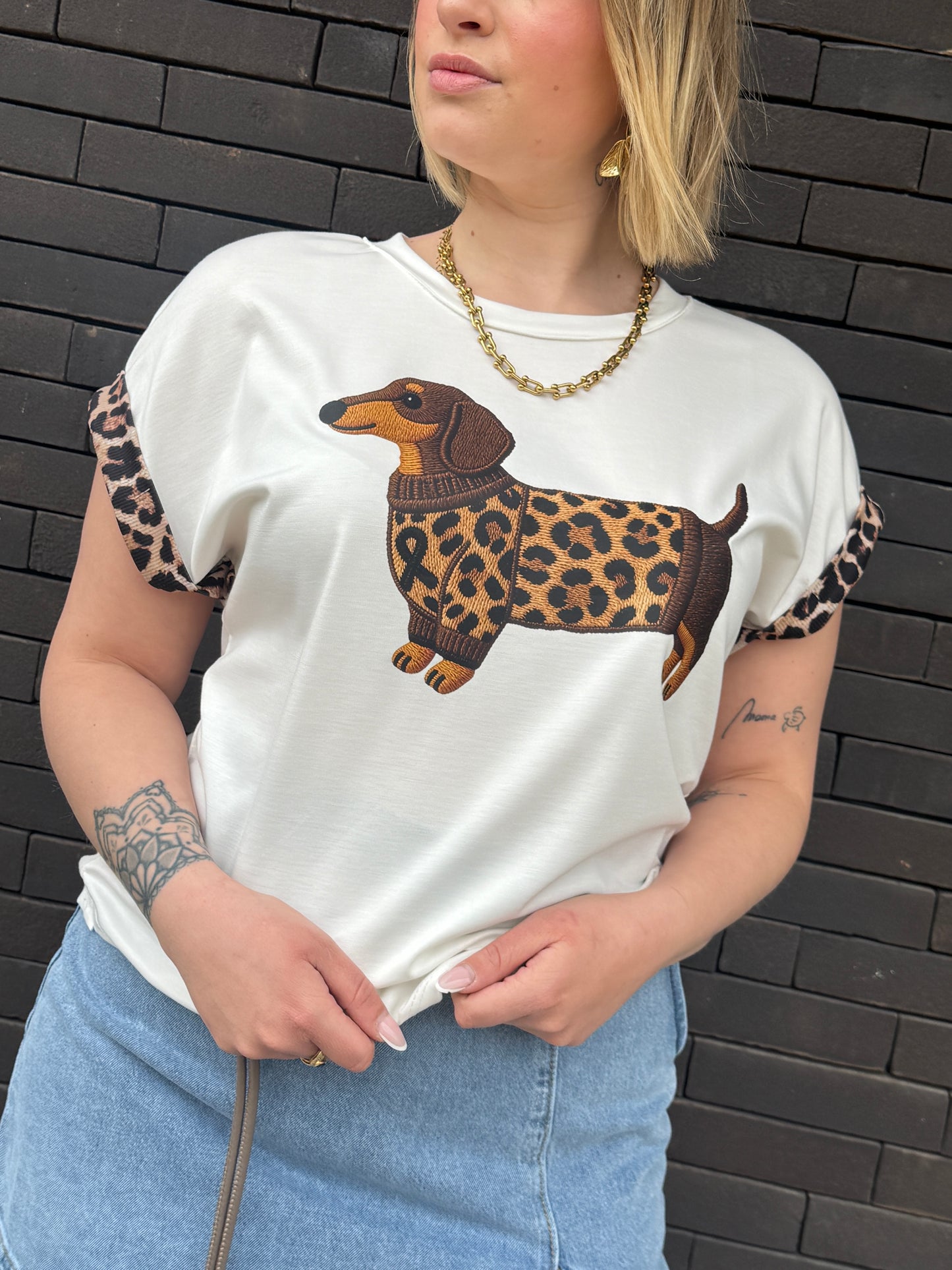 T-shirt Dog Mom blanc cassé