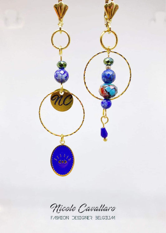 Boucle oreille Lapis Lazuli et pendentif oeil Nicole Cavallaro n°82