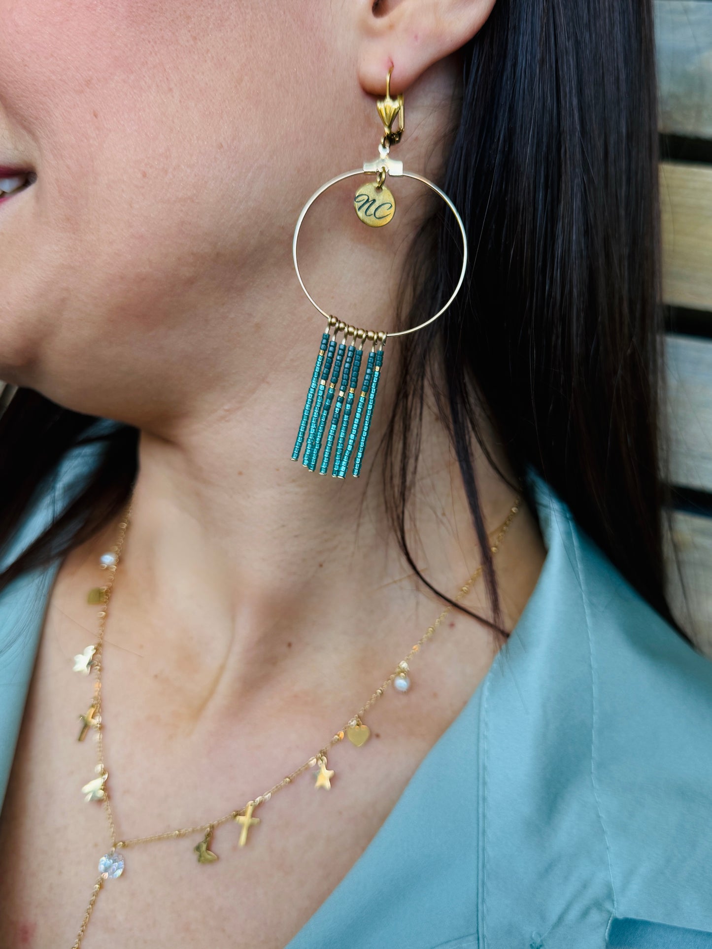 Boucles d'oreilles Nicole Cavallaro créole turquoise