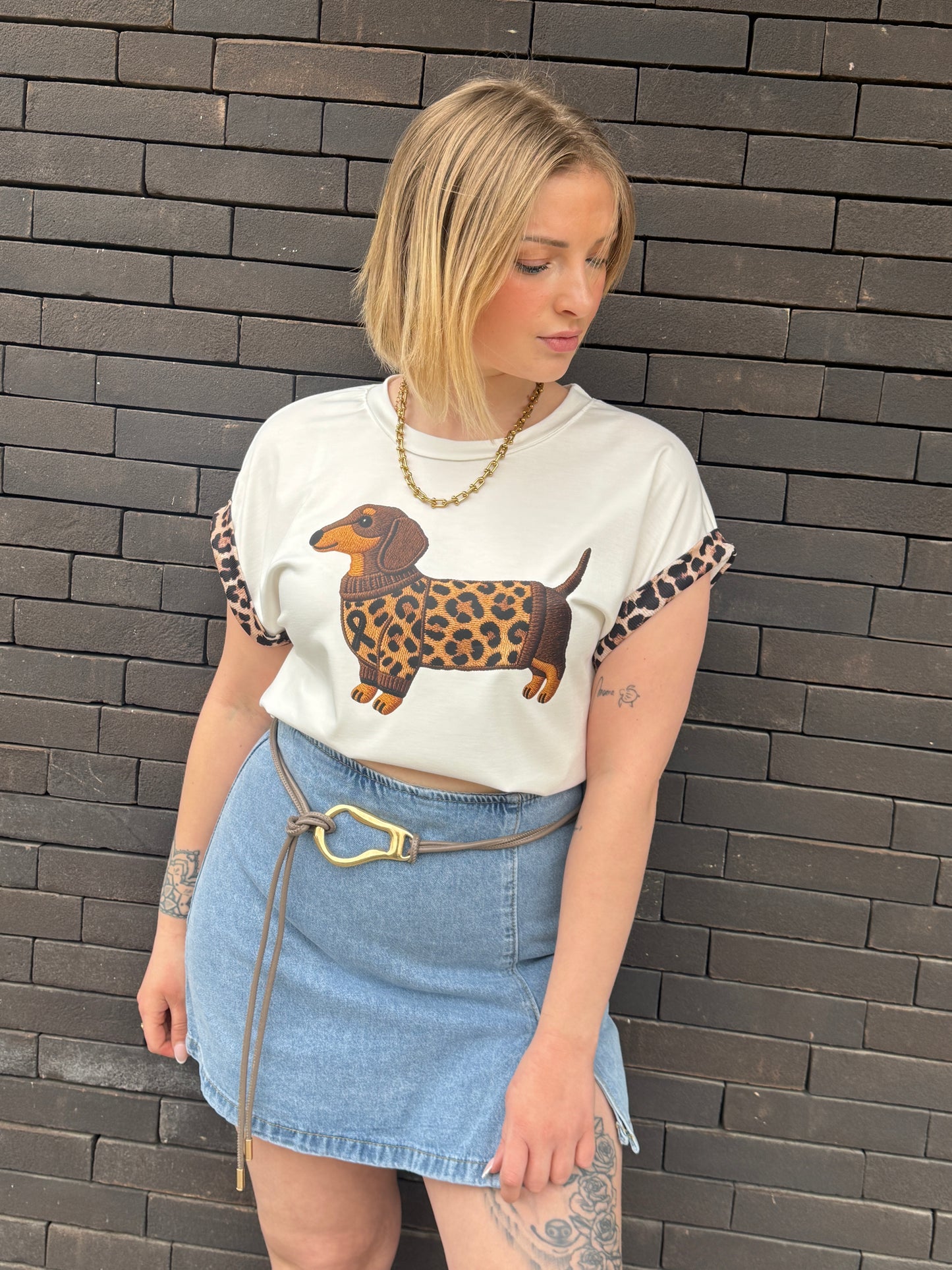 T-shirt Dog Mom blanc cassé