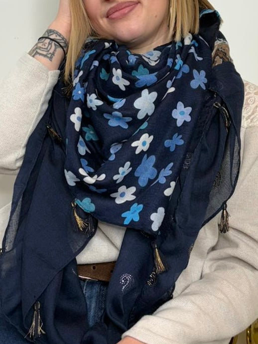 Foulard Pâquerette bleu marine