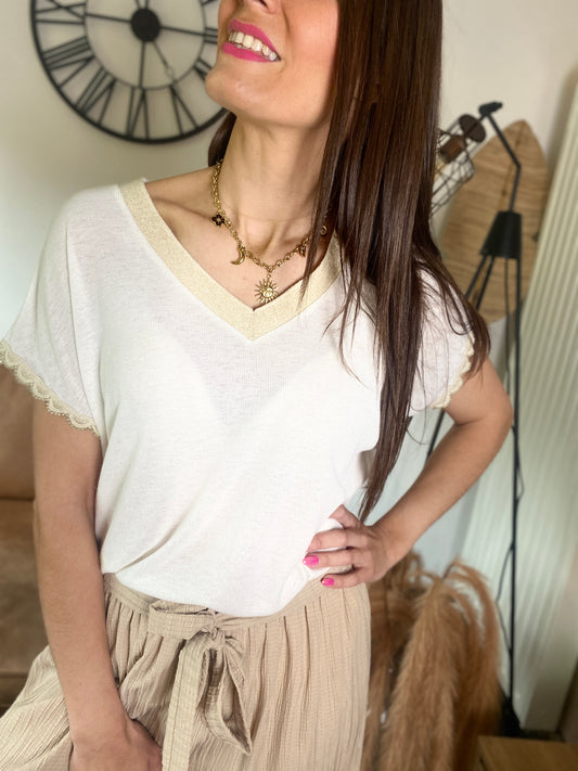 T-shirt Violette beige