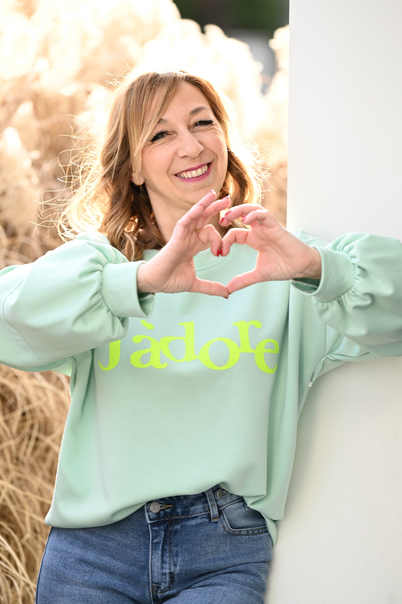 Sweat "J'adore" vert eau