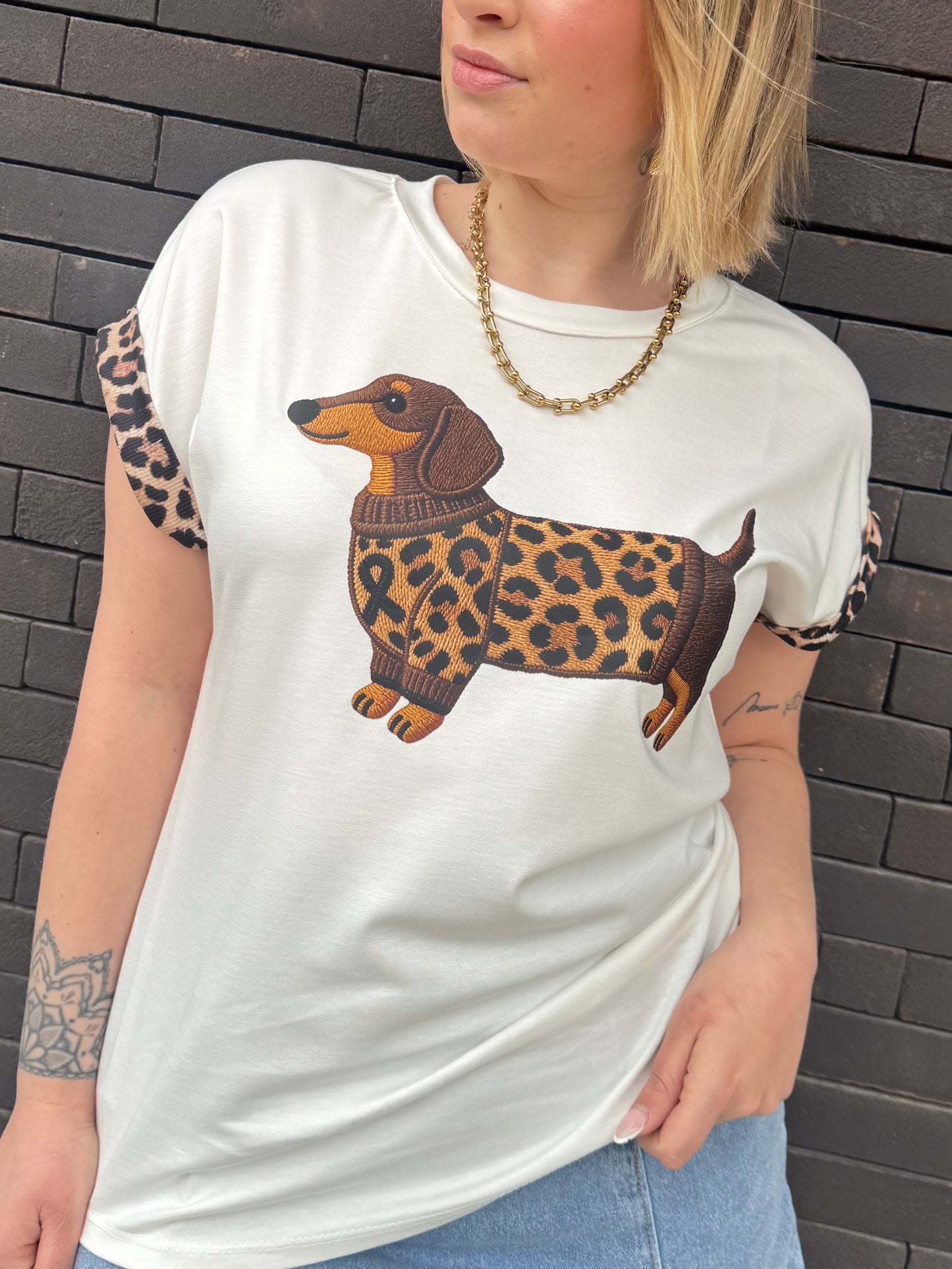 T-shirt Dog Mom blanc cassé