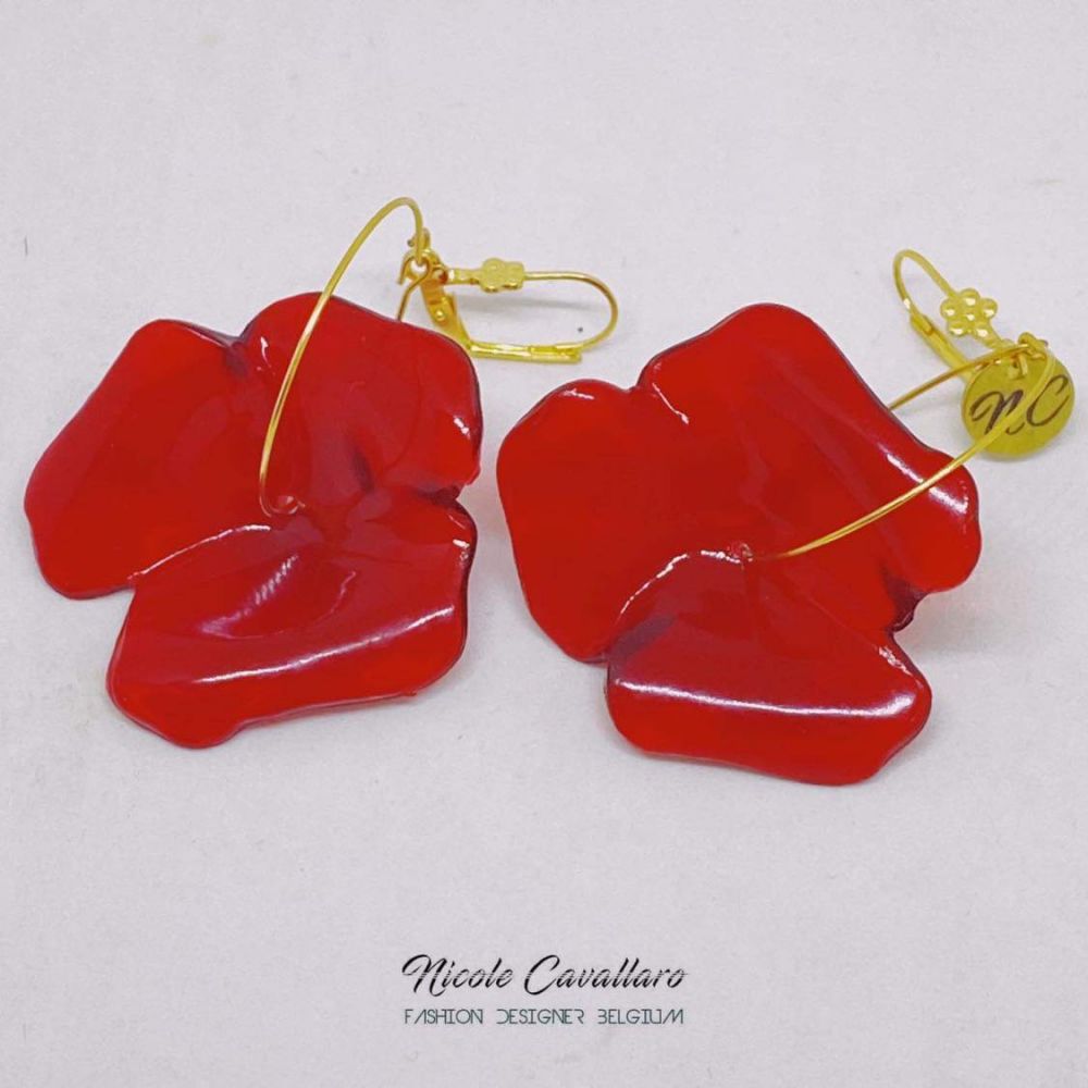 Boucle oreille fleur rouge Nicole Cavallaro n°75